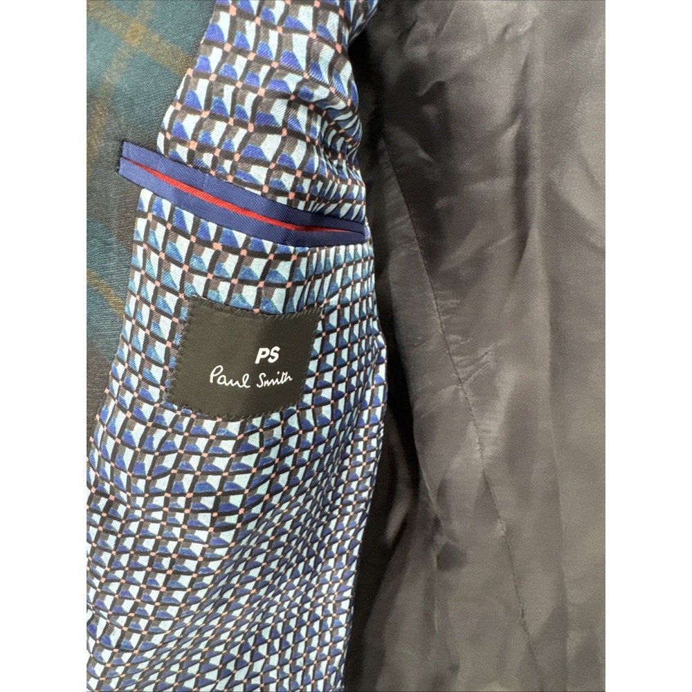 Paul Smith London Men 42/52 Teal Black Windowpane Wool Sport Coat Portugal - Picture 7 of 14